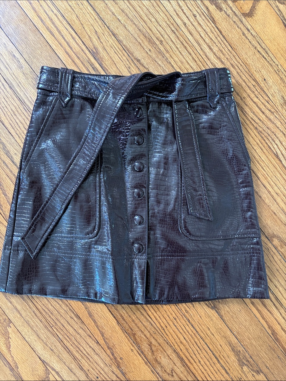 Topshop Faux Leather Belted Crocodile Embossed Skirt
